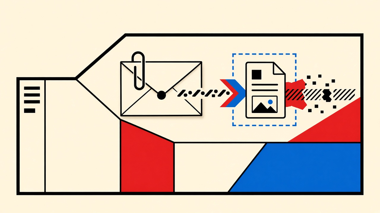 Paperclip on a cream letter with a clear attachment icon beside a garbled patterned strip