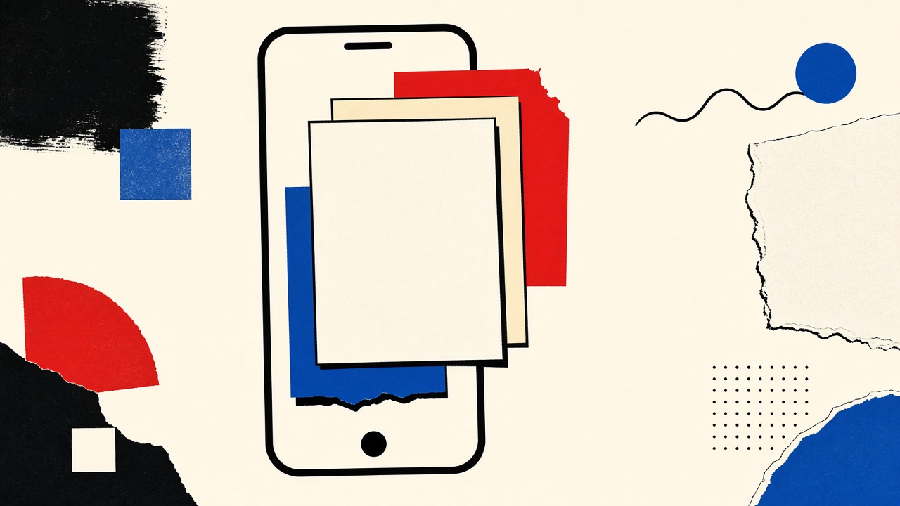 Smartphone silhouette with offset plain and HTML paper layers as MIME parts