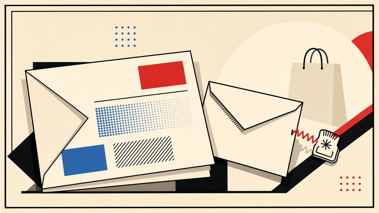 Newsletter sample and disposable envelope with a short timer stamp on cream paper