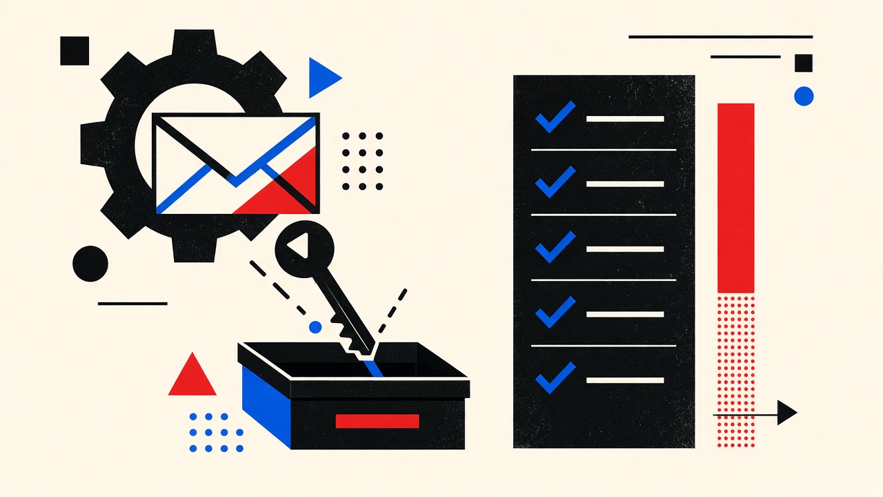 Developer test bench with key icon falling into a receive-only inbox tray and red purge timer